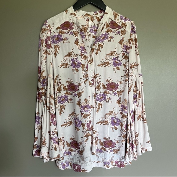 Free People Easy Girl Bell Sleeve Floral Blouse XS - Picture 9 of 16